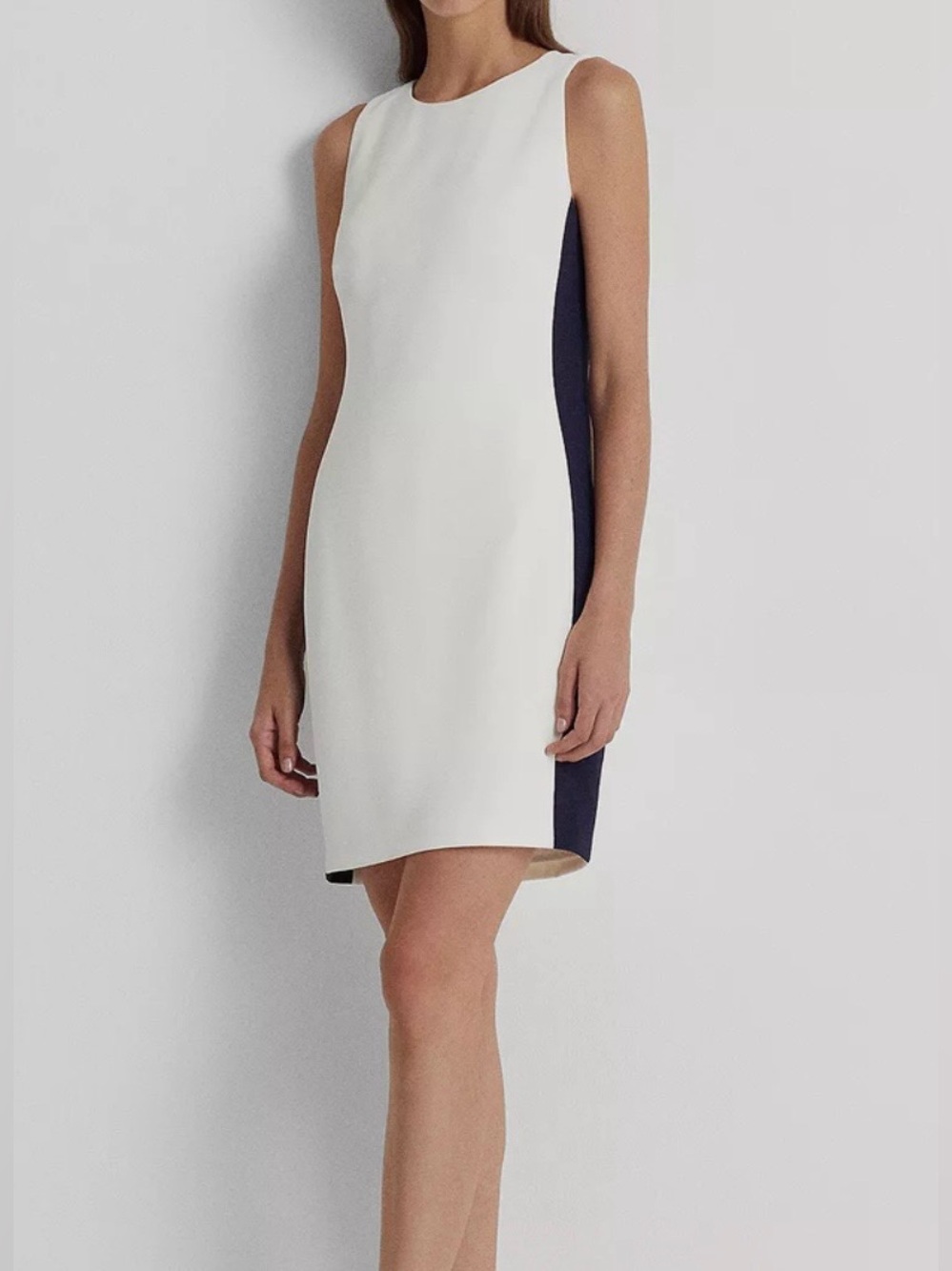 Lauren Ralph Women’s Two-Tone Crepe Shift D WhiteFrench Navy Size 12